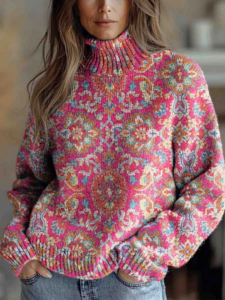 Anna | Retro Ethnic Floral Turtleneck
