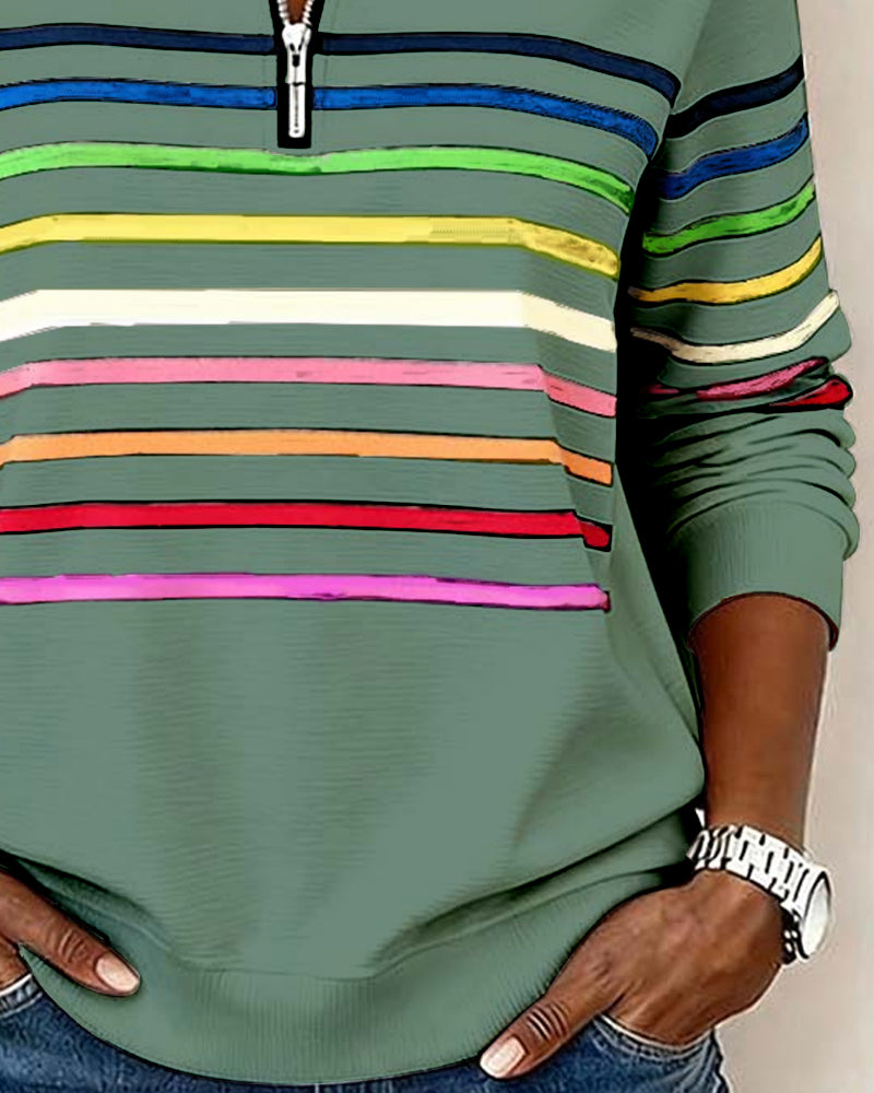 ARCADIA | Mode Sweatshirt with Half Zipper and Rainbow Stripes