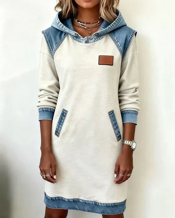 Lunariae – Casual Contrast Hoodie Dress