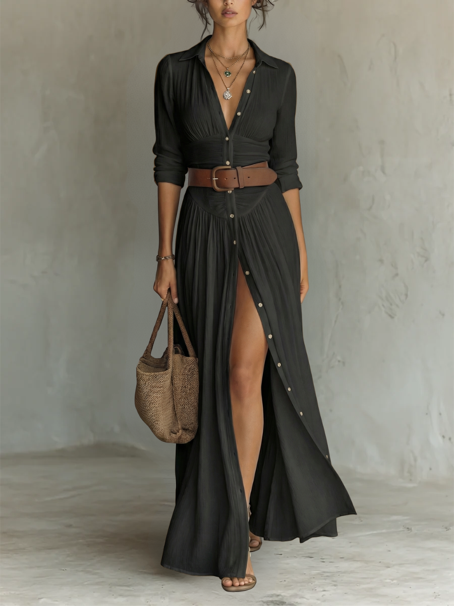 Amélia™ — Stylish maxi dress with a lapel collar