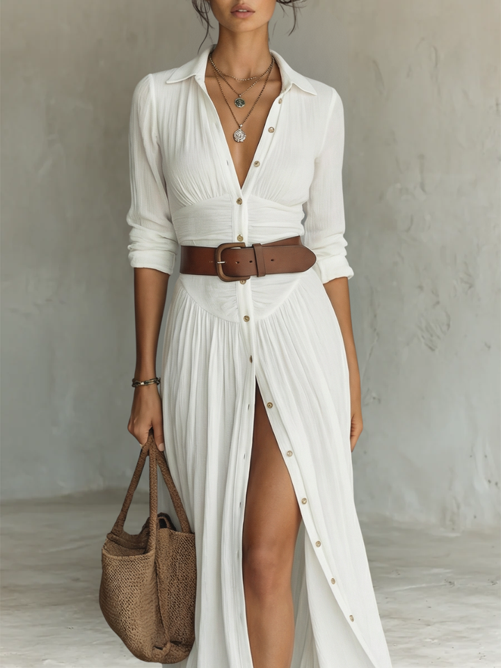 Amélia™ — Stylish maxi dress with a lapel collar