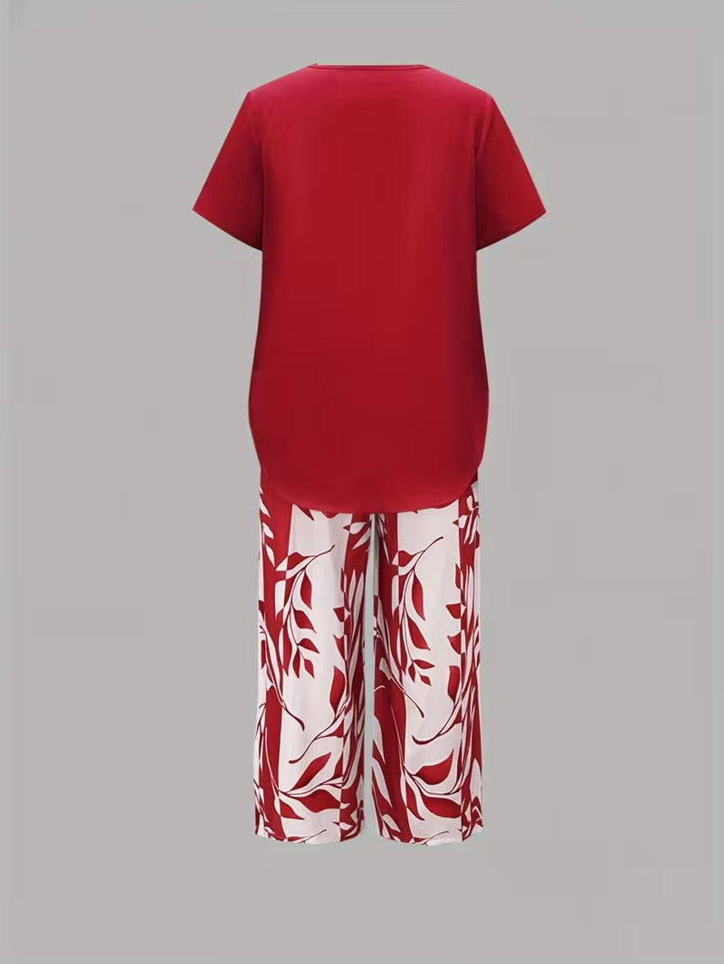 Arvessa™ | Casual Leaf Print Two Piece Set