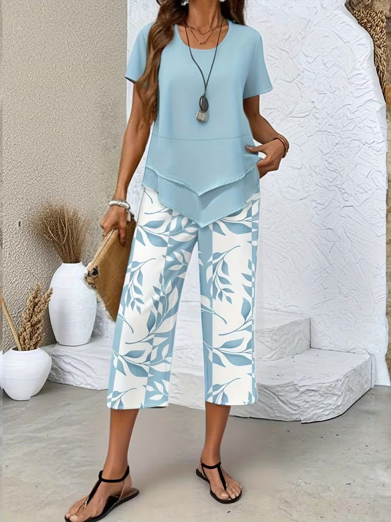 Arvessa™ | Casual Leaf Print Two Piece Set