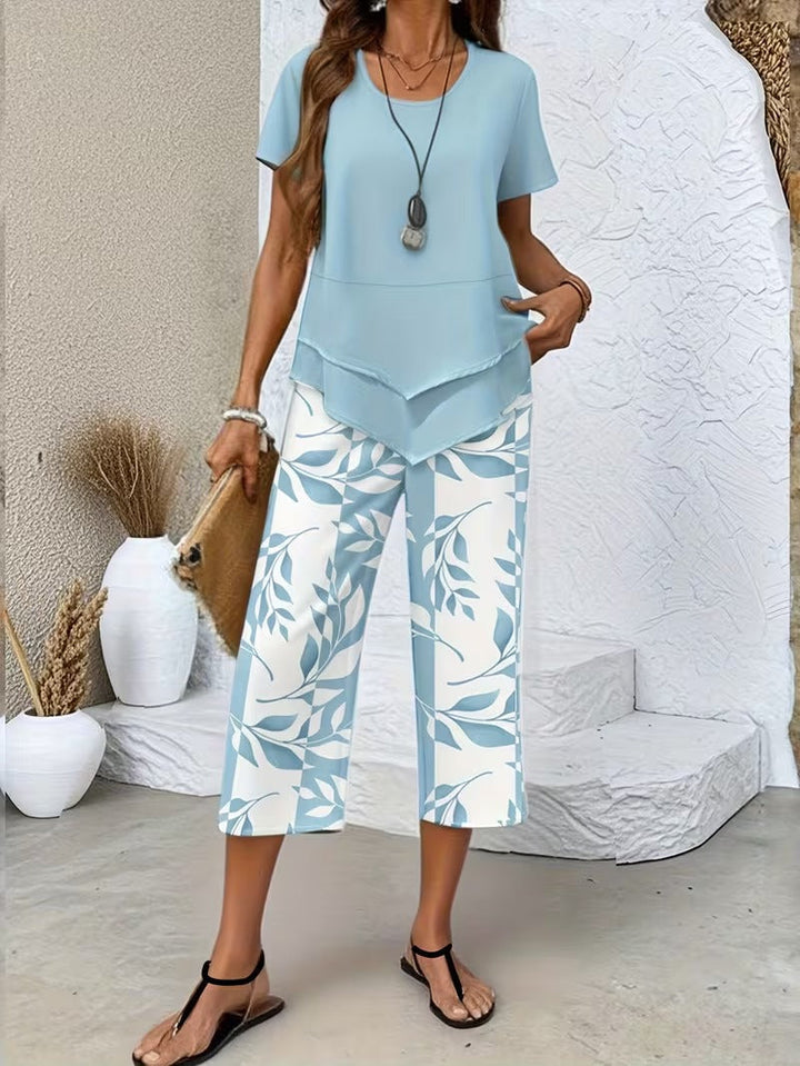 Arvessa™ | Casual Leaf Print Two Piece Set