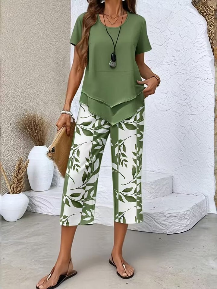 Arvessa™ | Casual Leaf Print Two Piece Set