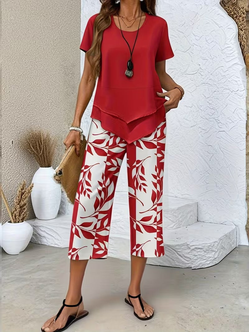 Arvessa™ | Casual Leaf Print Two Piece Set