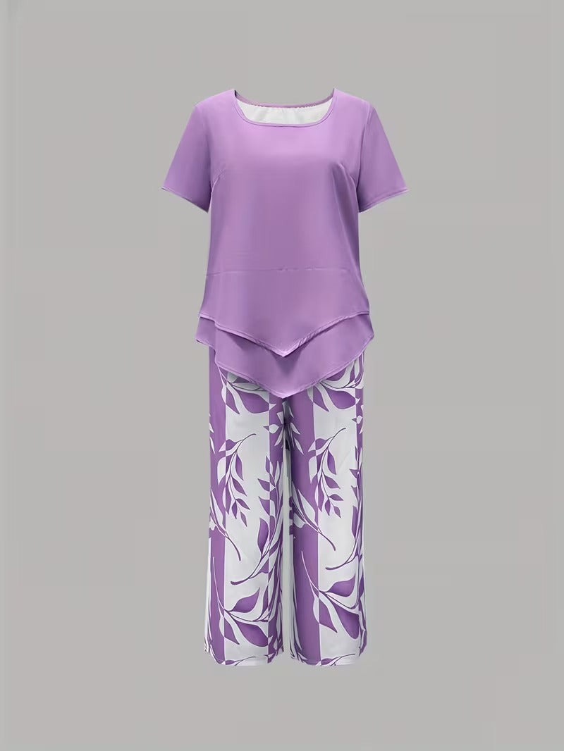 Arvessa™ | Casual Leaf Print Two Piece Set